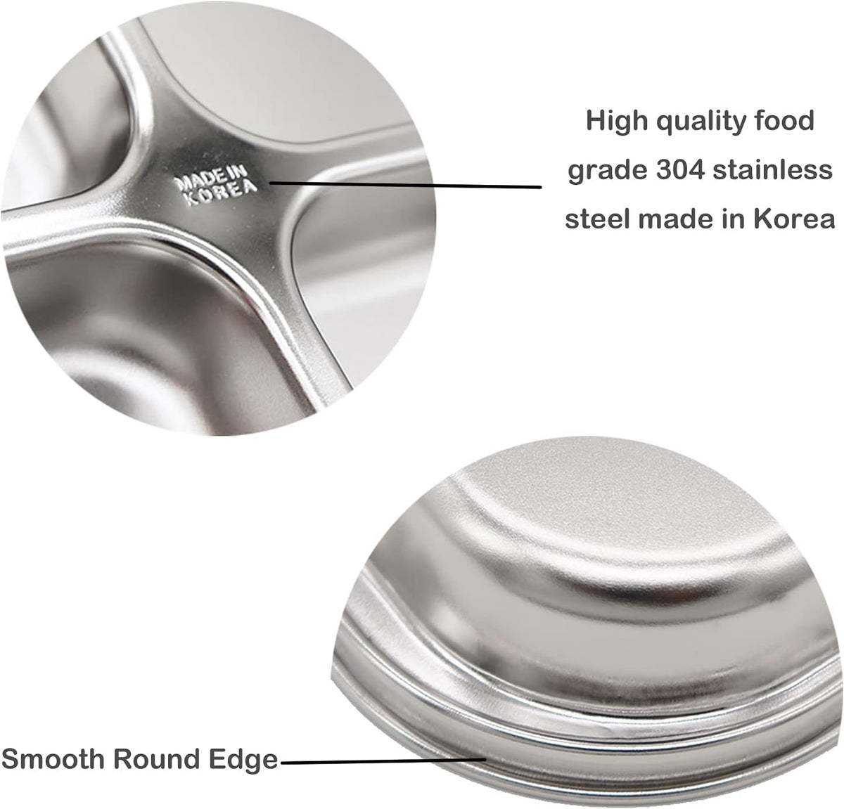 Korean Stainless Steel Divided Plates by KS&E, Little Kids Toddlers Babies Tray, BPA Free, Diet