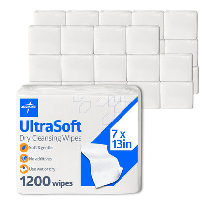 Medline Ultrasoft Dry Baby Wipes, Gentle Disposable Cleansing Cloths, 1,200 Count, Dry Wipe Size is
