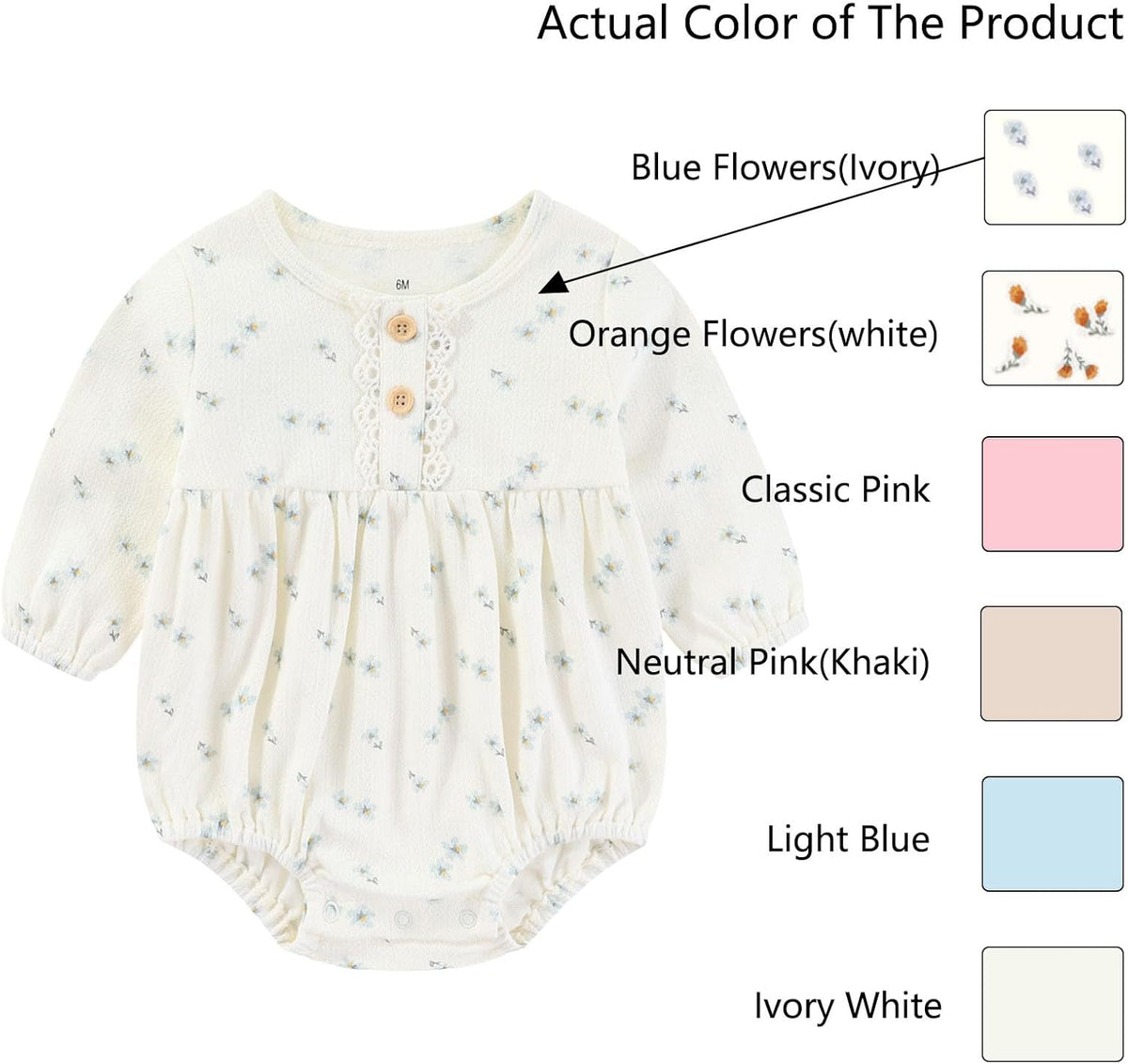Baby Girl Clothes Cotton Bubble Romper Floral Bodysuits Infant Outfit Set