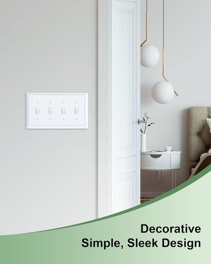 2-Pack Quad Toggle Light Switch Cover Plate, Pure White Decorative Switch Plate Covers, Natural