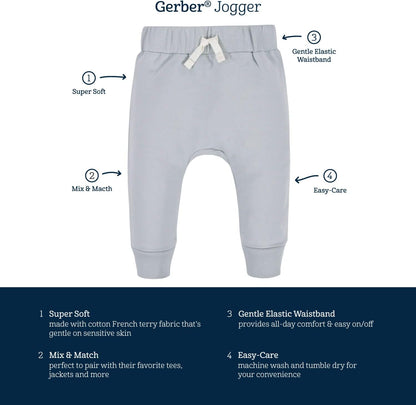 Gerber Baby Boys' Toddler 3-Pack Jogger Pants