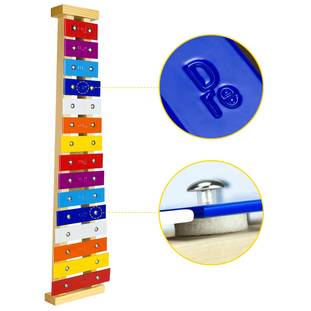 CeleMoon 15 Tone Natural Wooden Xylophone for Kids Toddlers Adults, Metal Bar Glockenspiel with
