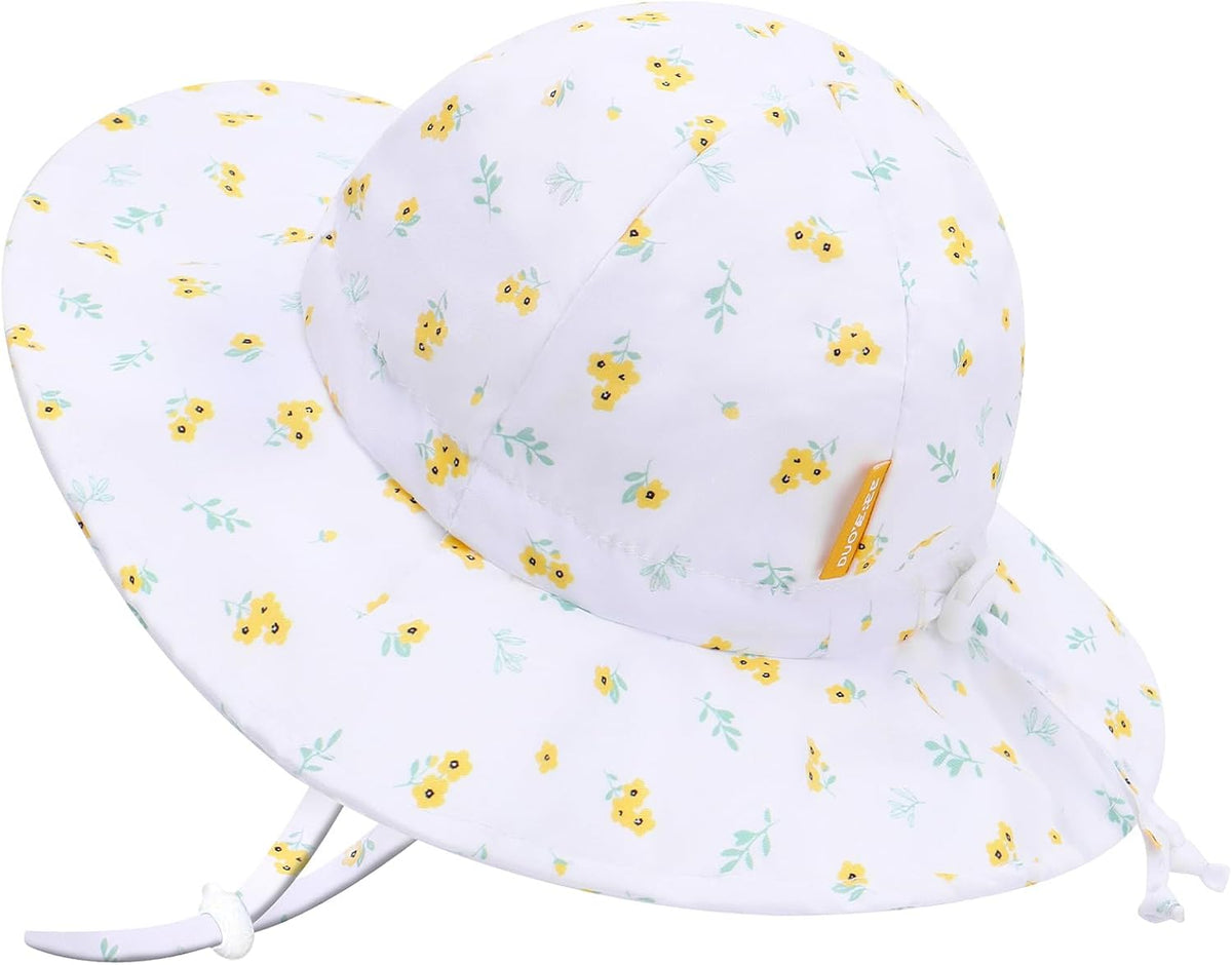 UPF 50+ Baby Bucket Hat - Wide Brim Sun Protection Beach Cap for Girls - Cute & Adjustable Toddler