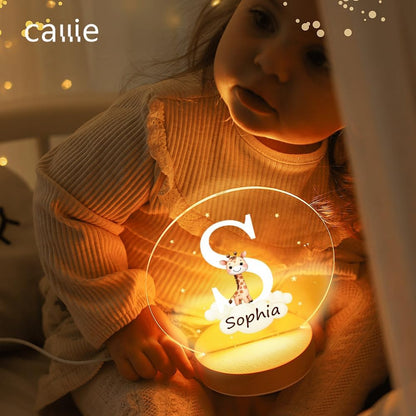callie Acrylic Night Light Name Plate Personalized, Custom Cute Forest Animals with Wooden Base
