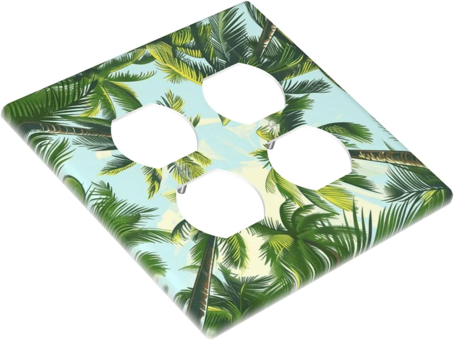 Summer Sky Coconut Palms Trees Green Plants Leaf Outlet Covers 2 Gang Double Duplex Decorative