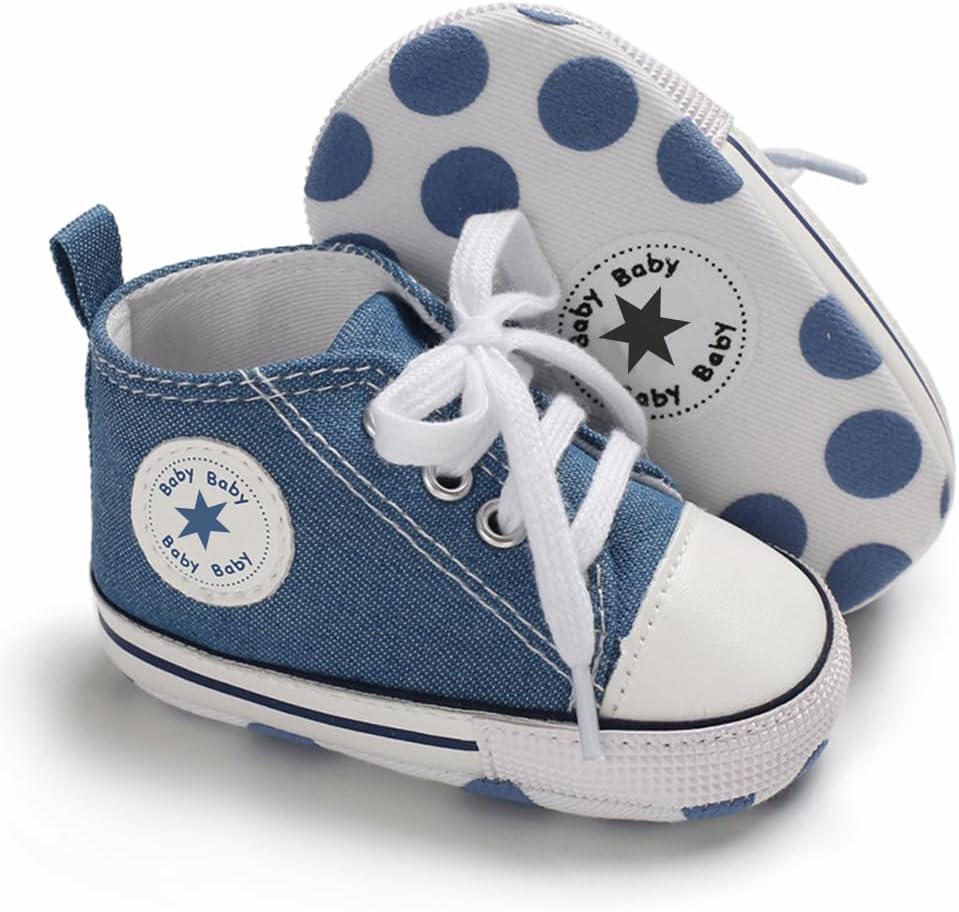 Unisex Baby Girls Boys Canvas High-top Shoes, Newborn Infant Anti-Slip Soft Sole Frist Walking