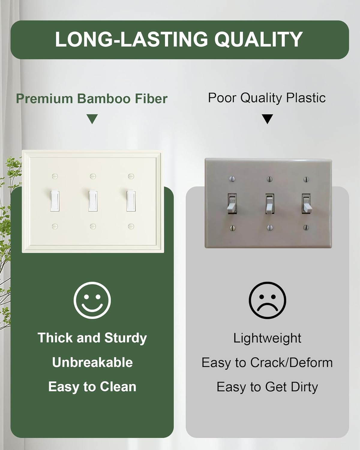 2-Pack Triple Toggle Light Switch Cover Plate, Light Almond Decorative Switch Plate Covers, Natural
