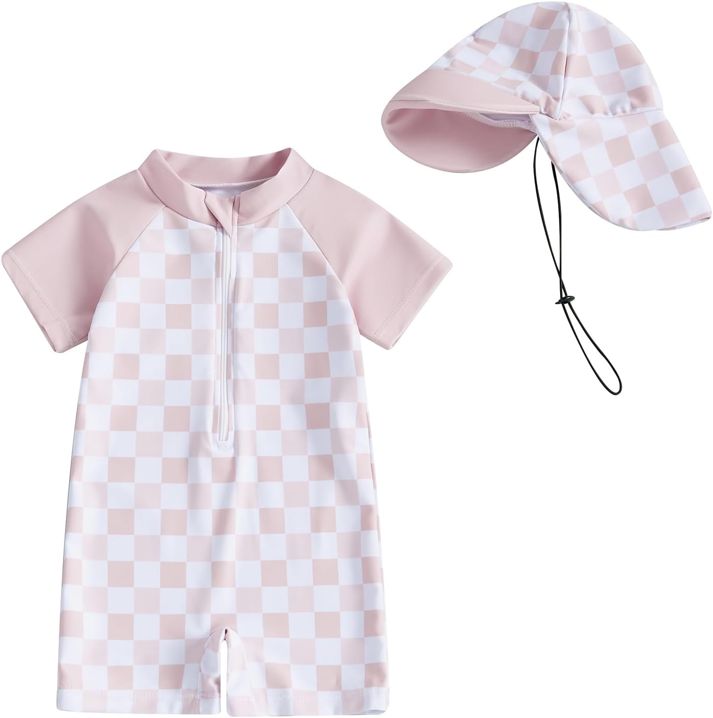 MAYUMMPY Baby Boys Girls Swimwear Casual Zipper One Pieces Rash Guard Swimsuit and Hat Beachwear