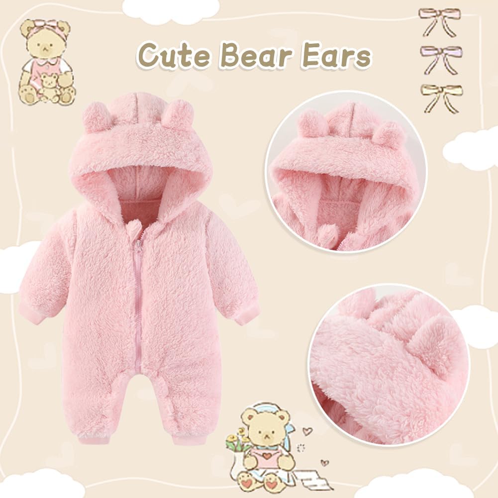 UVIPC Baby Newborn Bear Outfit Fleece Snowsuit Winter Clothes Hooded Jumpsuit Romper for Baby boy