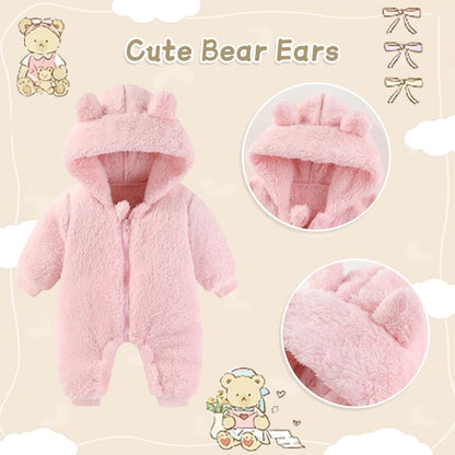 UVIPC Baby Newborn Bear Outfit Fleece Snowsuit Winter Clothes Hooded Jumpsuit Romper for Baby boy