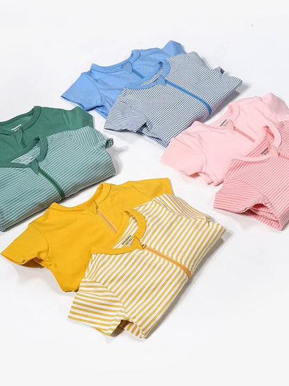 Teach Leanbh Baby Boys Girls 2-Pack Romper Jumpsuits Cotton 2 Way Zipper Short Sleeve Footless