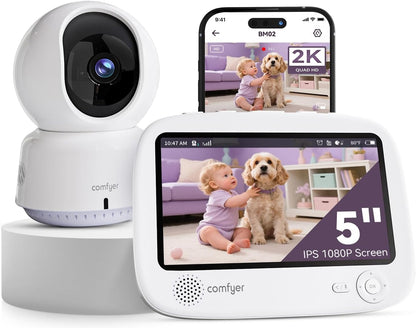Smart WiFi Baby Monitor - 5" 1080P Split Screen & 2K Camera App Control, Motion Alerts, Sound