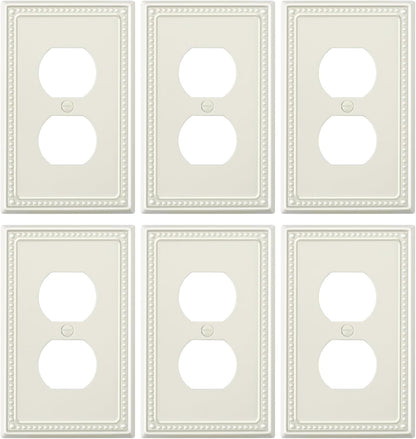 6-Pack Duplex Outlet Cover Plate, Light Almond Metal Wall Plates for Electrical Outlets, 1 Gang