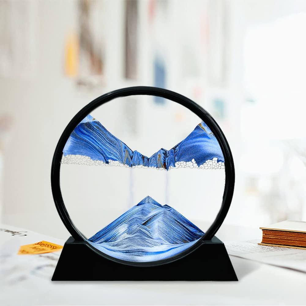 Aoderun Moving Sand Art Picture Round Glass 3D Deep Sea Sandscape in Motion Display Flowing Sand