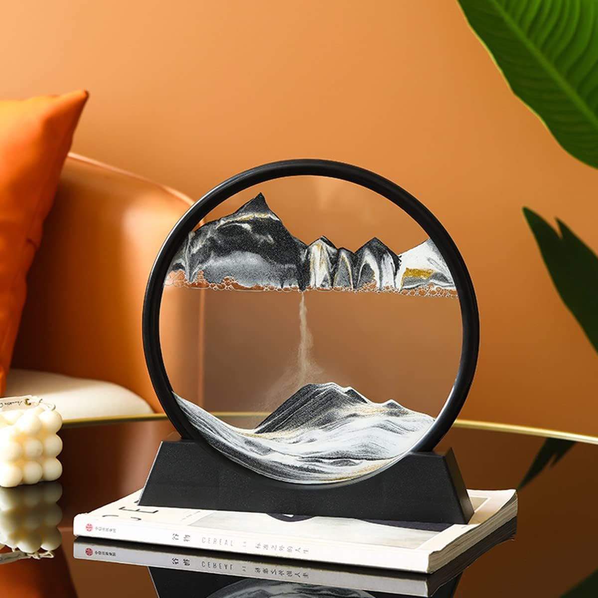 Moving Sand Art Picture in Motion Round Glass 3D Deep Sea Landscape, Dynamic Sand Art Sandscapes