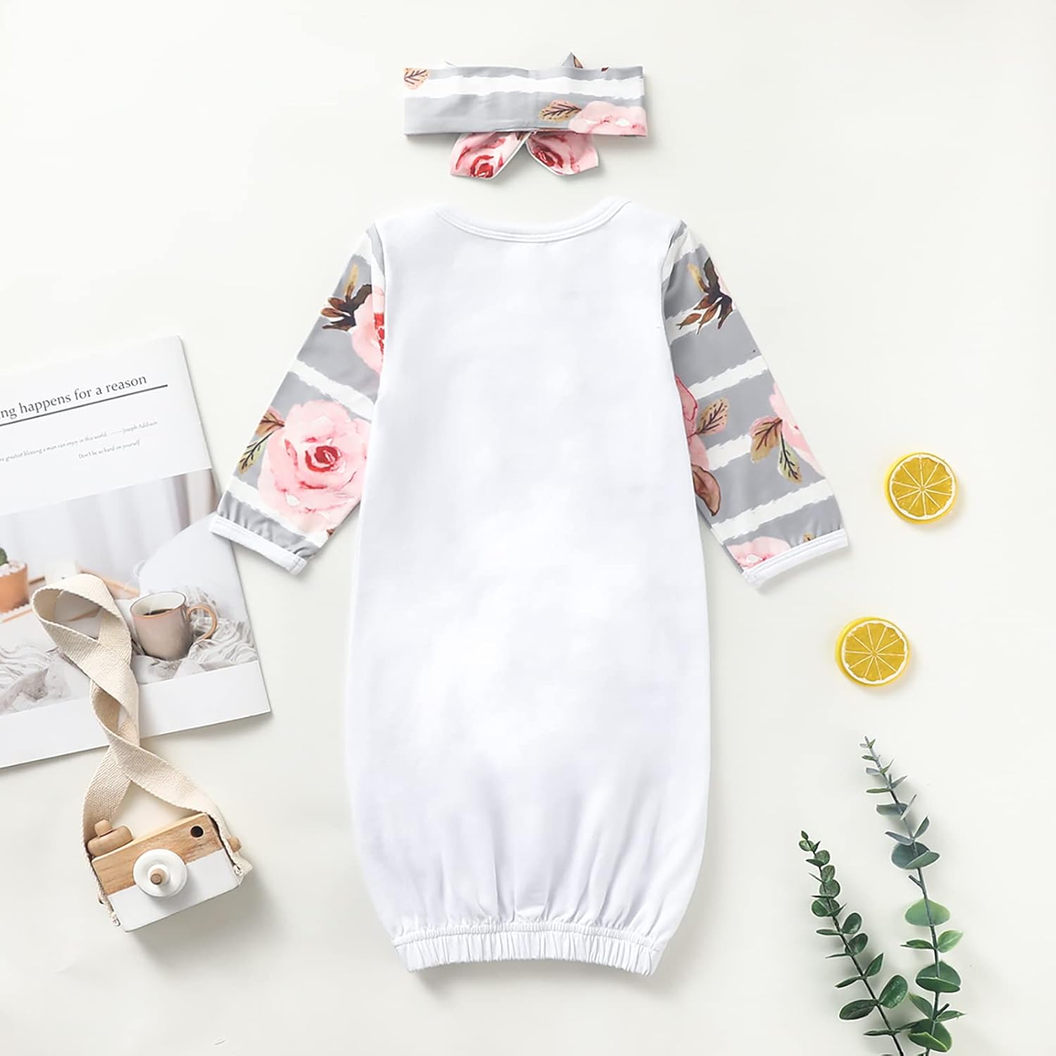 AMAWMW Newborn Baby Girl Little Sister Sleeper Gown Stripe Long Sleeve Nightgown Pajamas Gifts