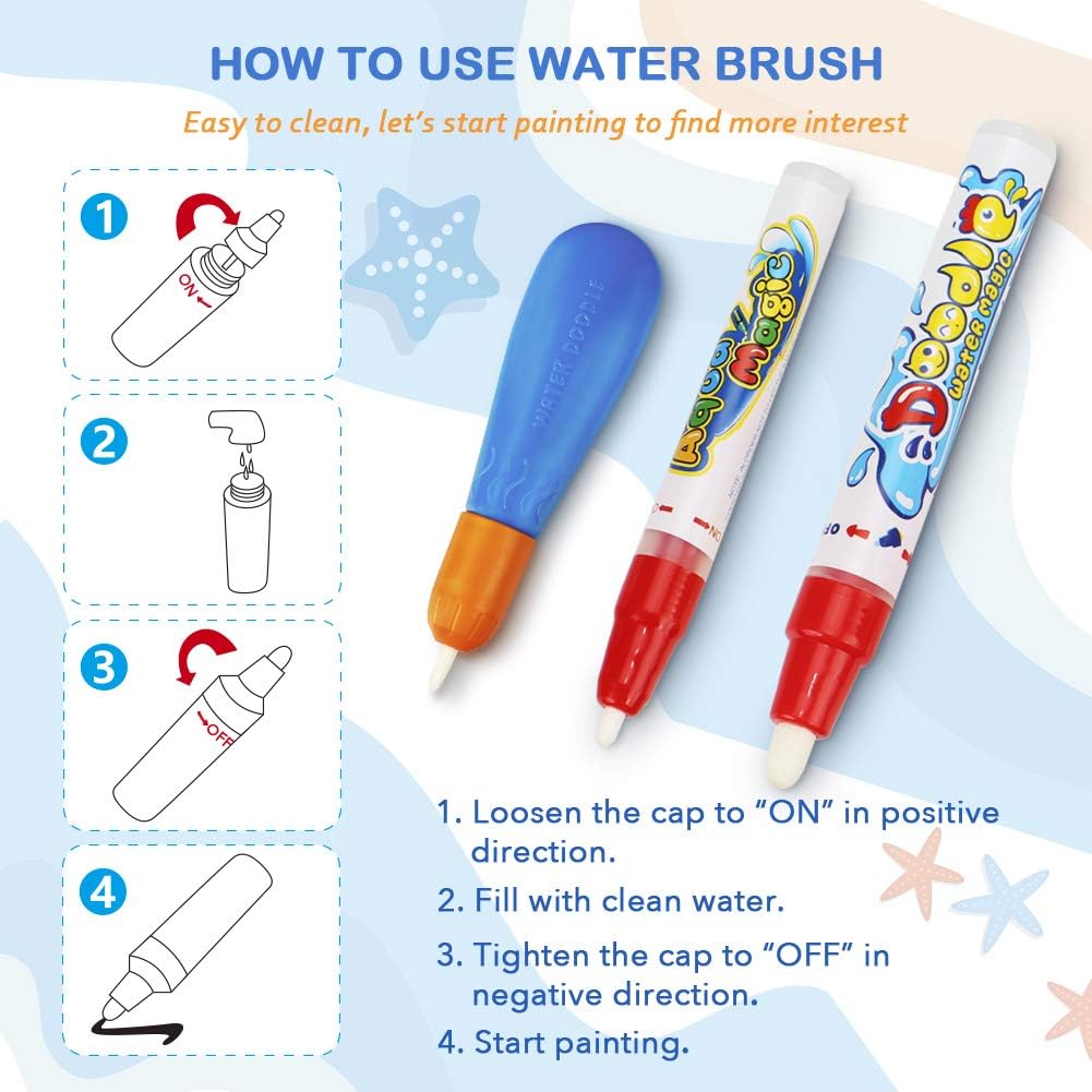 Water Doodle Mat - Kids Painting Writing Color Doodle Drawing Mat Toy Bring Magic Pens Educational
