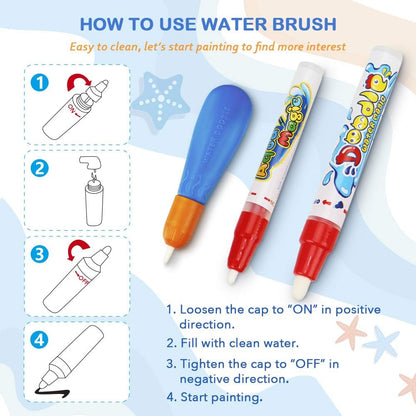 Water Doodle Mat - Kids Painting Writing Color Doodle Drawing Mat Toy Bring Magic Pens Educational
