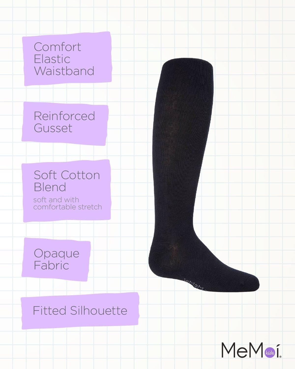 MeMoi Soft Pima Cotton Tights for Girls, Soft and Lightweight Opaque Tights for girls - Sizes 8 to