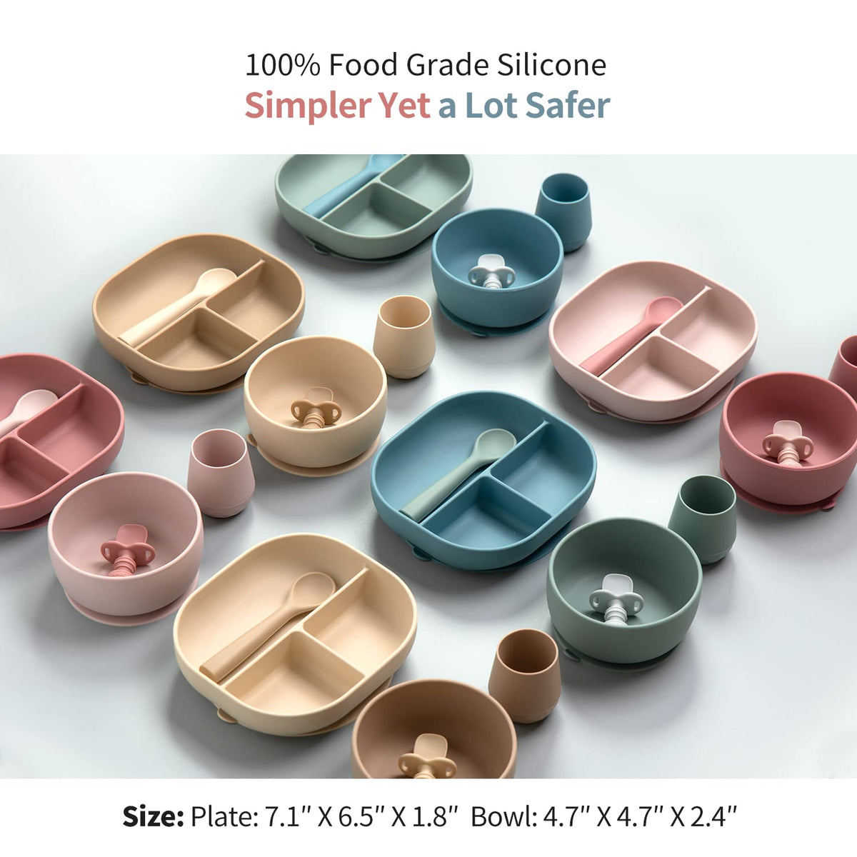 SAMiGO Silicone Baby Feeding Set, Baby Led Weaning Supplies, Suction Bowl Plate Bib Cup Self