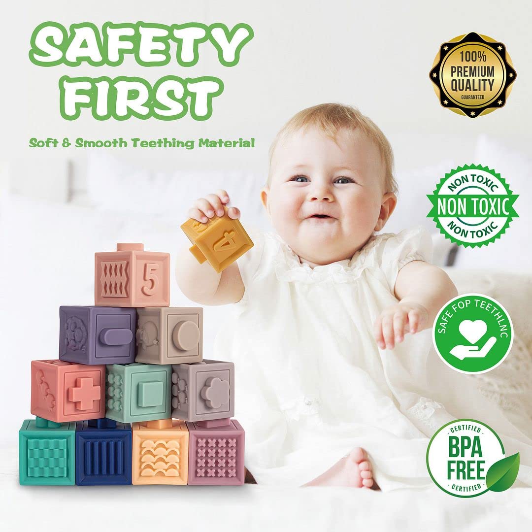 3 in 1 Baby Toys,Montessori Baby Blocks for 0-3-6-12 Months Babies