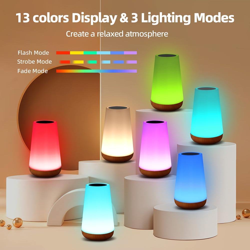 Luxxflour Night Light Lamp, Dimmable Touch Lamp for Bedroom, Portable Table Bedside Lamp, 5