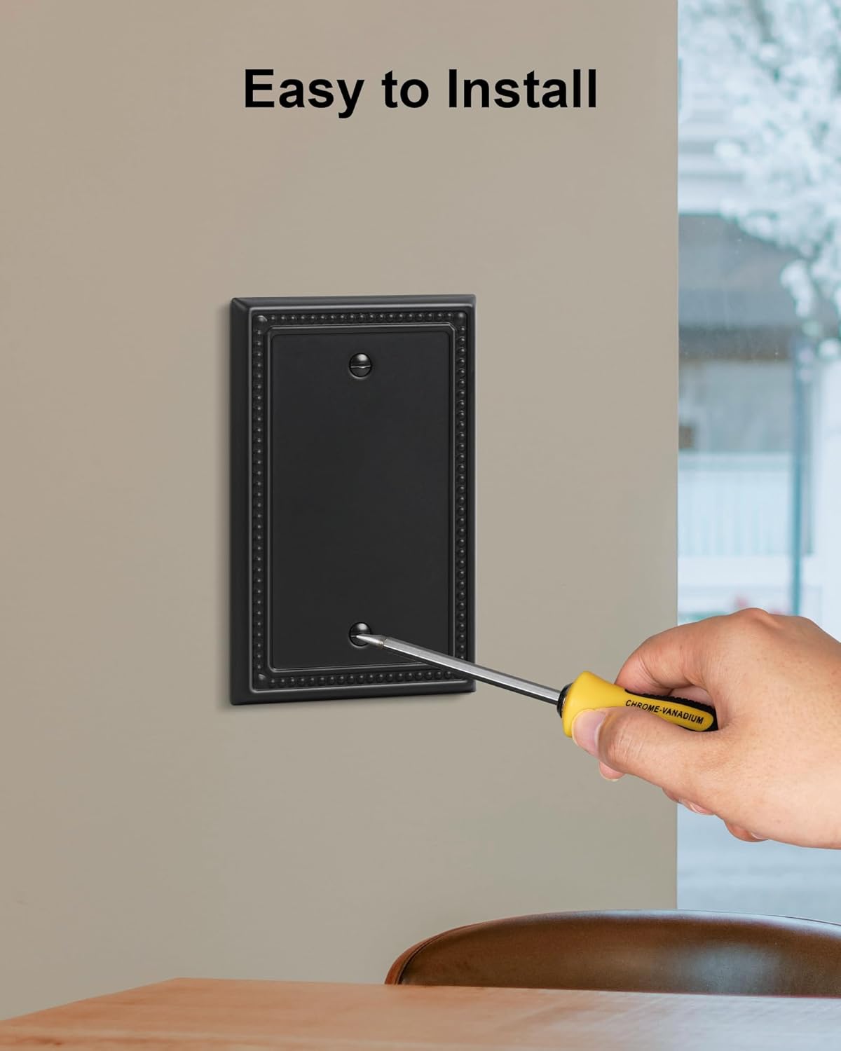 2-Pack Blank Outlet Cover Wall Plate, Metal Switch Plates Outlet Covers, Black Pearls Beaded