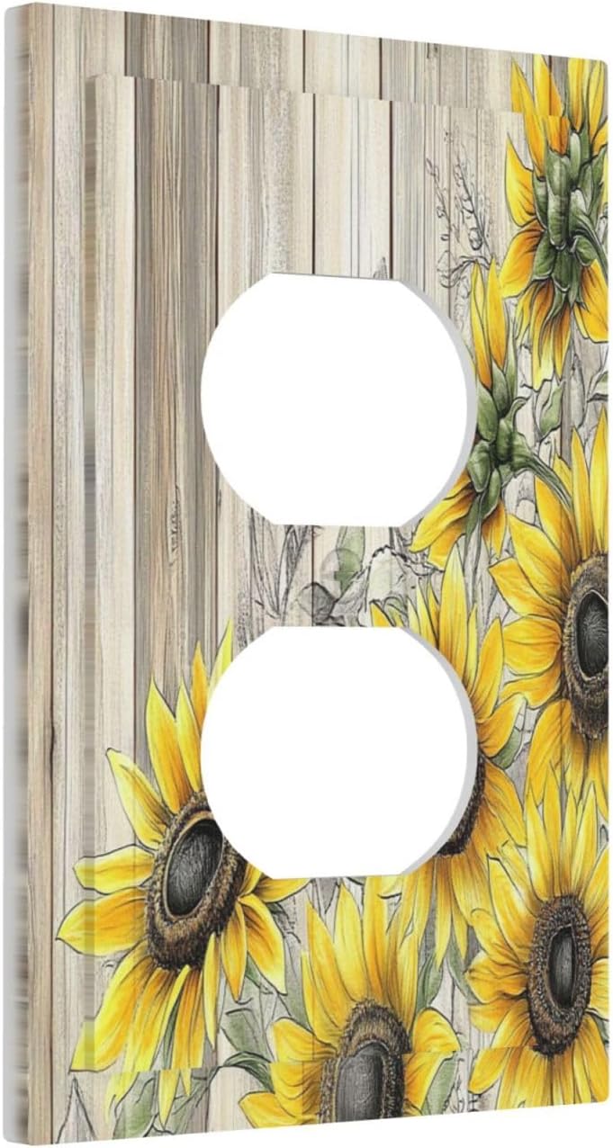 Outlet Covers Floral Sunflower Rustic Flower Vintage Wood 1 Gang Duplex Light Switch Cover