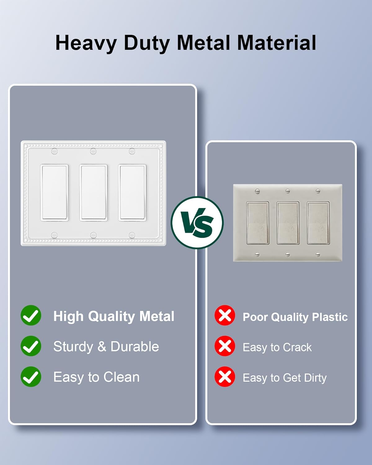 2-Pack Triple Decorator Outlet Cover Plate, Pure White Pearls Decorative Switch Plates and Outlet