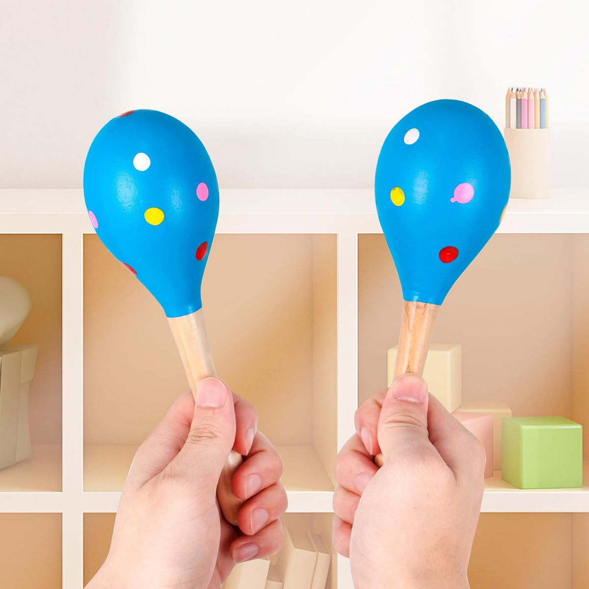 2 Pcs Maracas, Hand Percussion Rattles for Kids, Wooden Rumba Shaker Hand Musical Instruments with