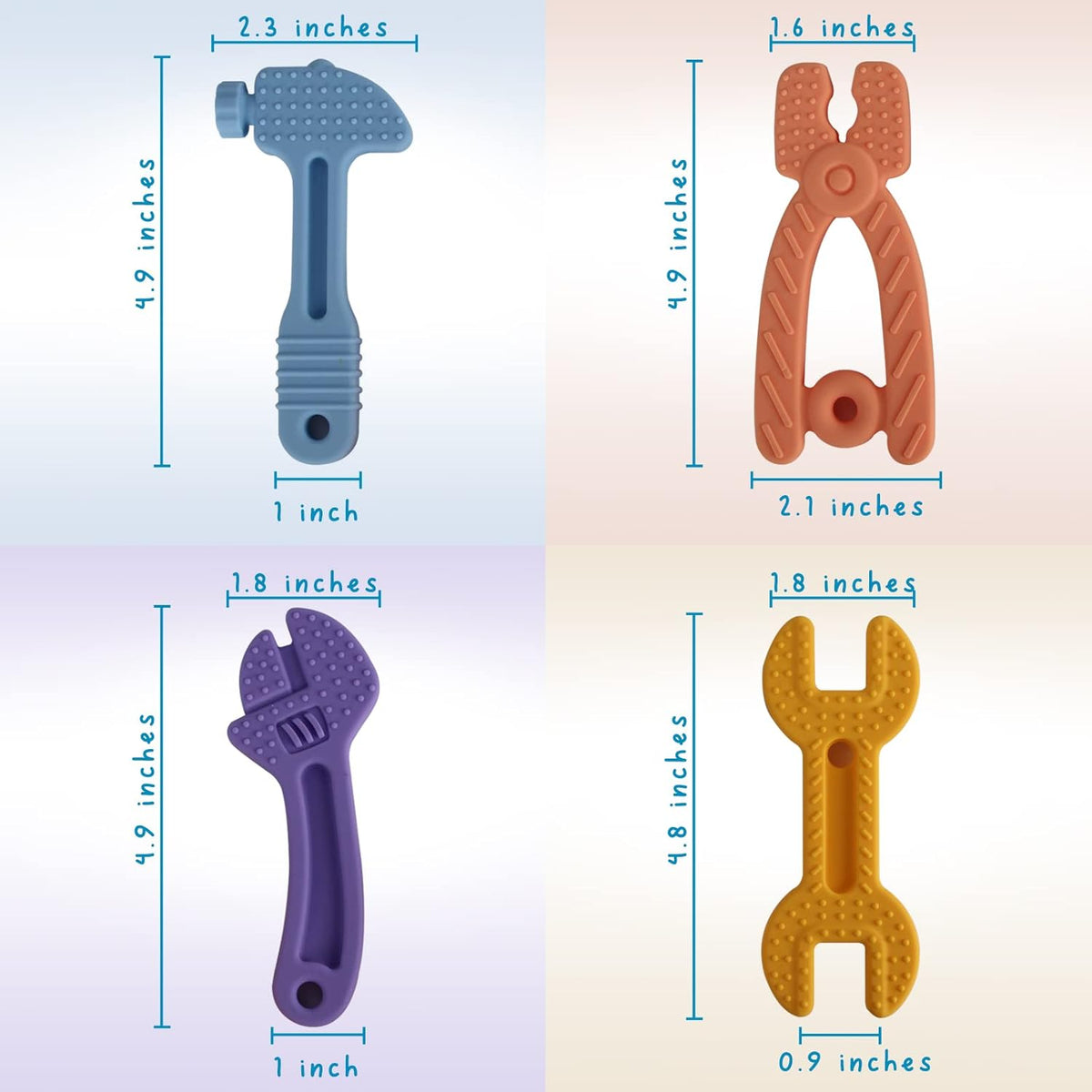 Fu Store 4 Pack Soft Silicone Teething Toys for 0-12Months 6-24 Months Toddlers Infant Hammer Tools