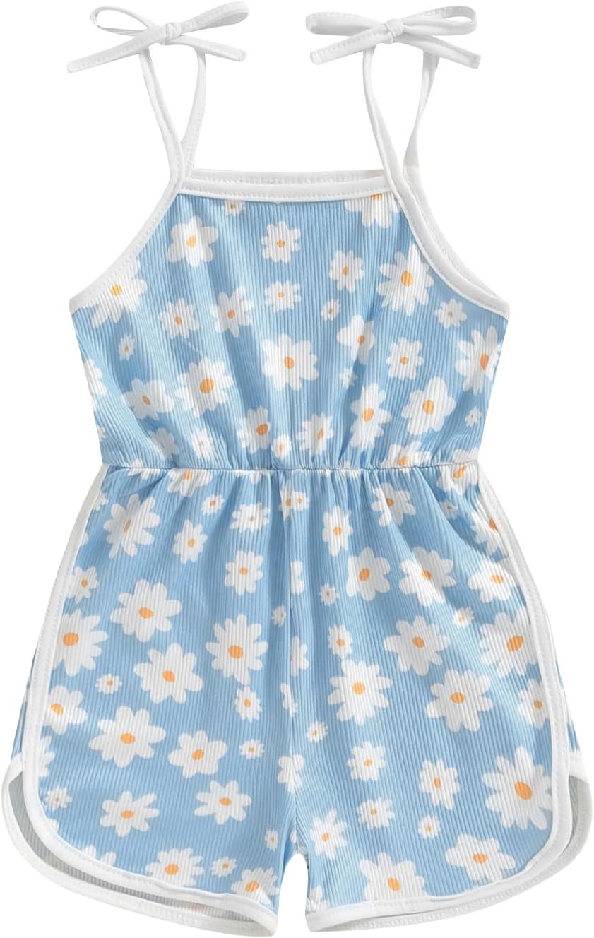 WZTYYDS Toddler Baby Girl Summer Clothes Floral Romper Tie-Up Strap Halter Jumpsuit Infant Summer