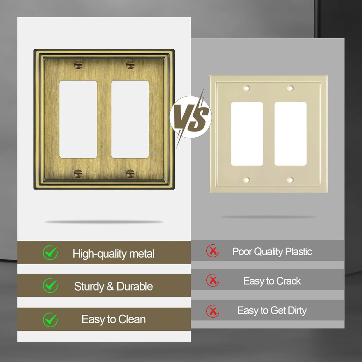 Double Decorator Switch Covers Wall Plate, Antique Brass Decorative Rocker Switch Plates Outlet