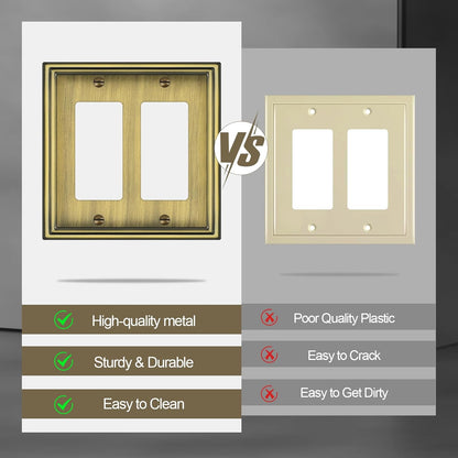 Double Decorator Switch Covers Wall Plate, Antique Brass Decorative Rocker Switch Plates Outlet