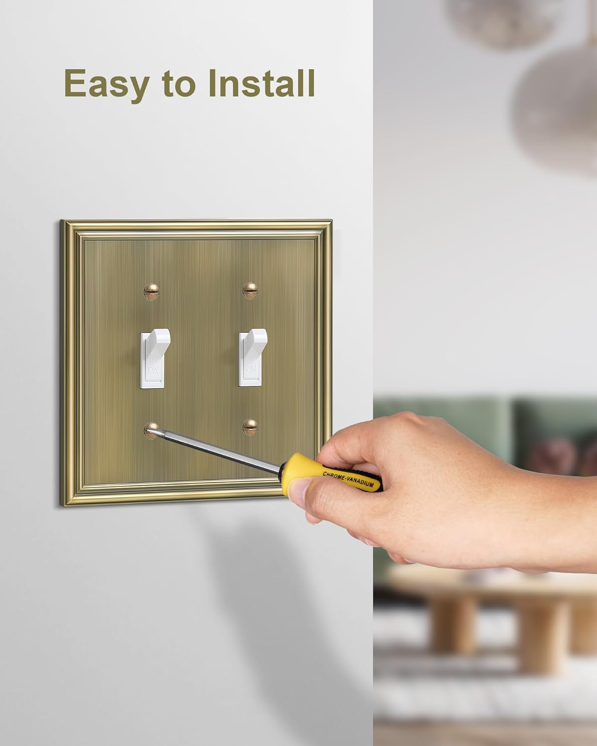 2-Pack Double Toggle Light Switch Cover Plate, Durable Solid Zinc Alloy Decorative Dual Switch