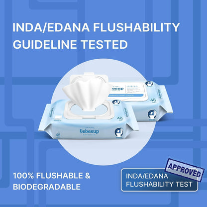 BEBESUP- Korea’s #1 Flushable Wipes- 100% Plant-Based Hypoallergenic Biodegradable 99% Water-Based