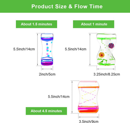 Coitak Liquid Motion Bubbler Timer for Sensory Play, Fidget Toy, Desk Top, 3 Pack, Assorted Colors