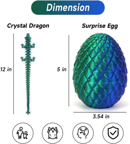 3D Printed Dragon Egg, Mystery Crystal Dragon Egg Fidget Toys Surprise, Articulated Crystal Dragon