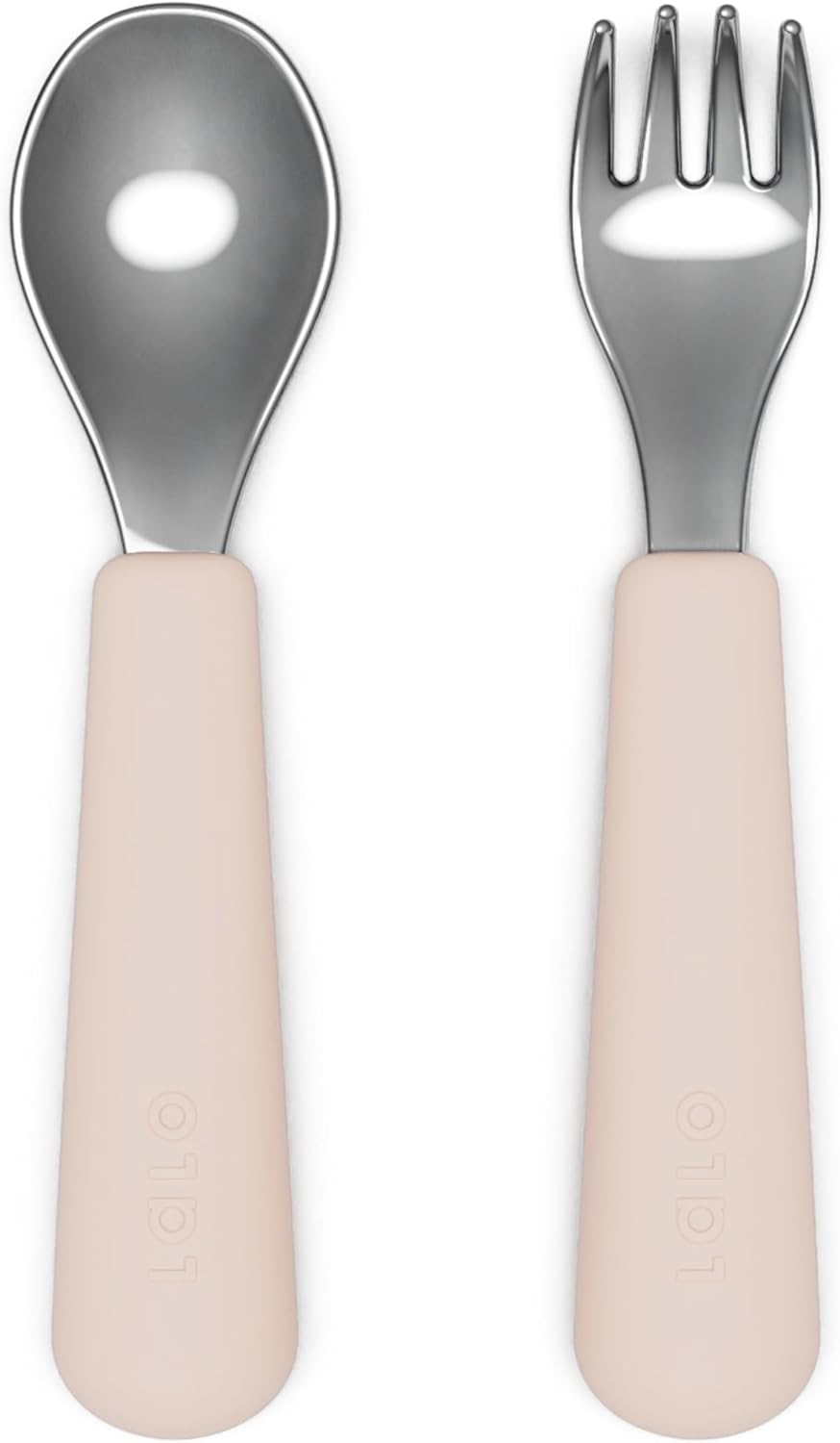 Lalo Utensils - Toddler Fork and Spoon Set - Stainless Steel and Silicone Ergonomic Toddler