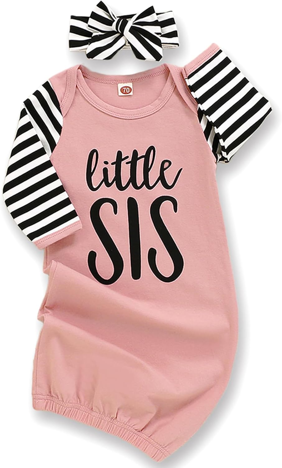 AMAWMW Newborn Baby Girl Little Sister Sleeper Gown Stripe Long Sleeve Nightgown Pajamas Gifts