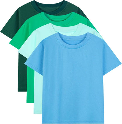 HILEELANG Kids Boy Basic Plain Cotton T-Shirts Short Sleeve Crew Neck Summer Tees 4packs 6-12 Years