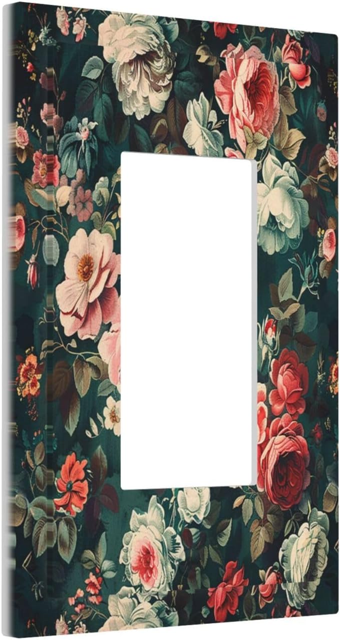 Decorative Outlet Covers Baroque Vintage Peony Flower Floral 1 Gang Single Rocker Light Switch
