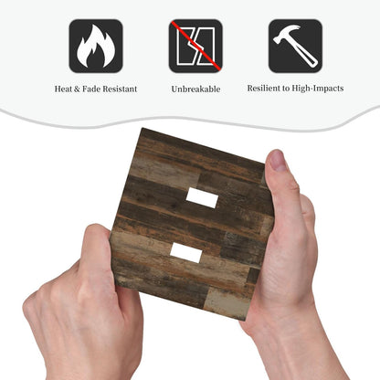 Rustic Brown Wood Grain Dark Oak Decorative Switch Plates 2 Gang Double Toggle Outlet Light Switch