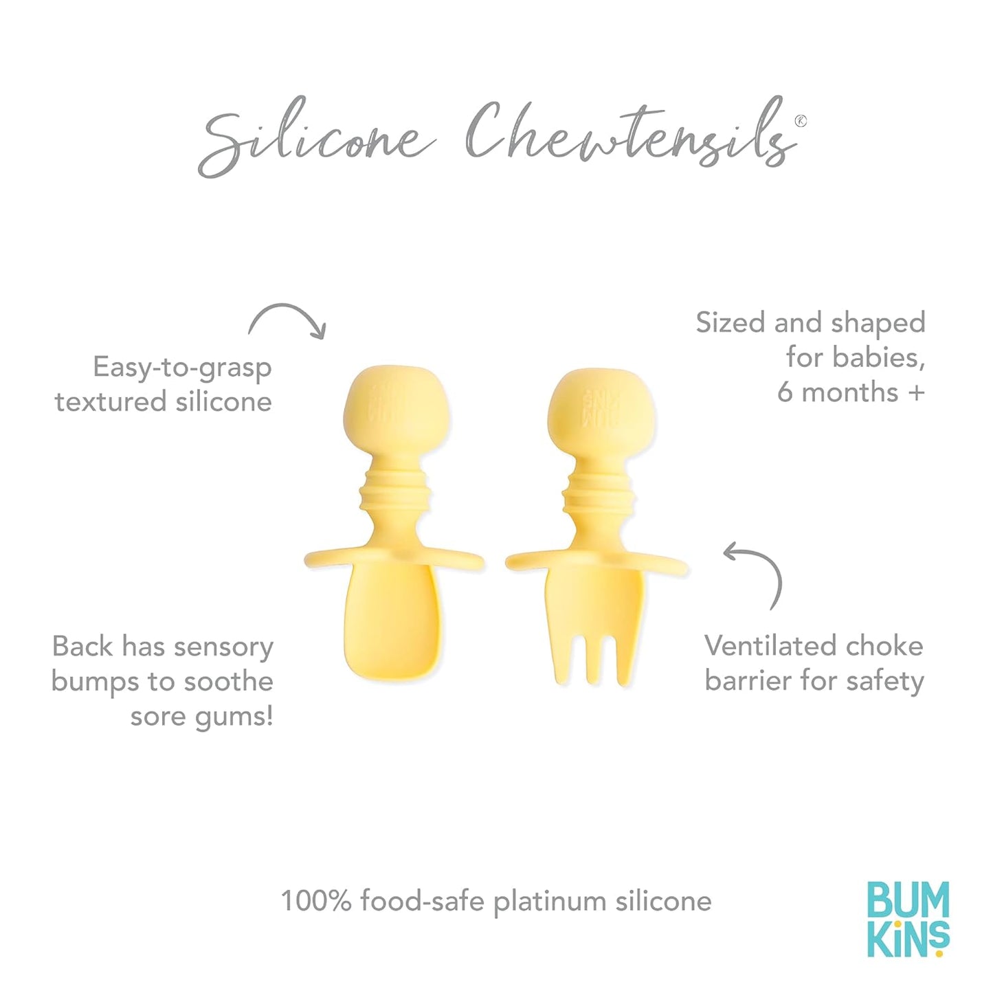 Bumkins Baby Utensils Set, Chewtensils Silicone Spoons for Dipping, Self-Feeding, Baby Led Weaning