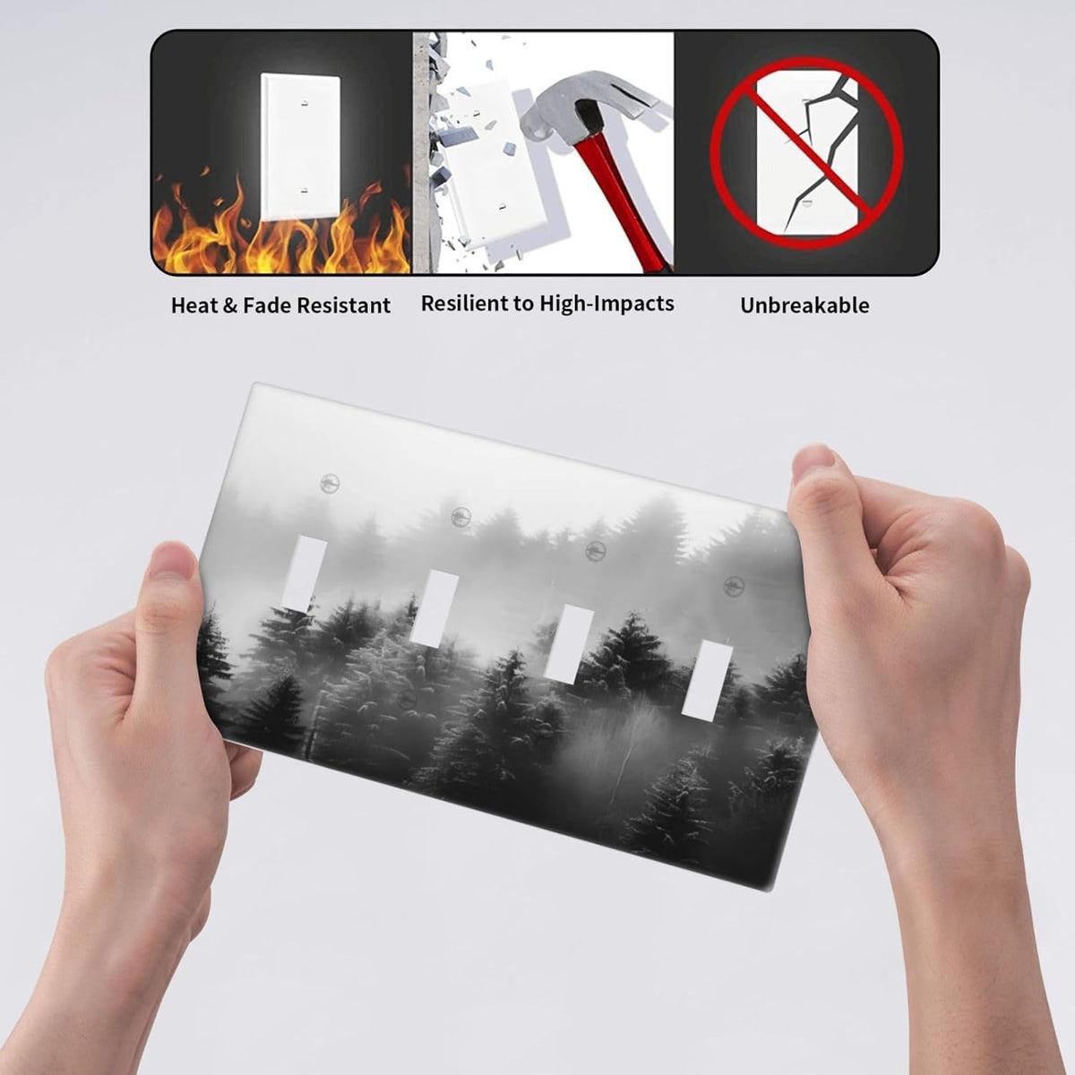 Foggy Forest Natural Scenery Retro Tree Pine Light Switch Covers Quad Toggle Electrical Faceplate 4