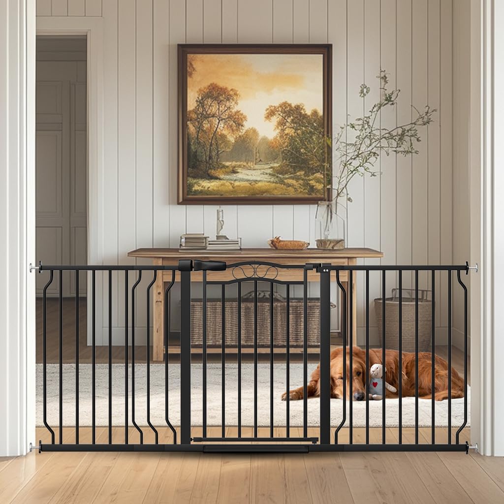 62.5"-71.6" Extra Wide Baby Gate for Doorways No Drill, Pressure Mounted Dog Gate Indoor, Walk Thru