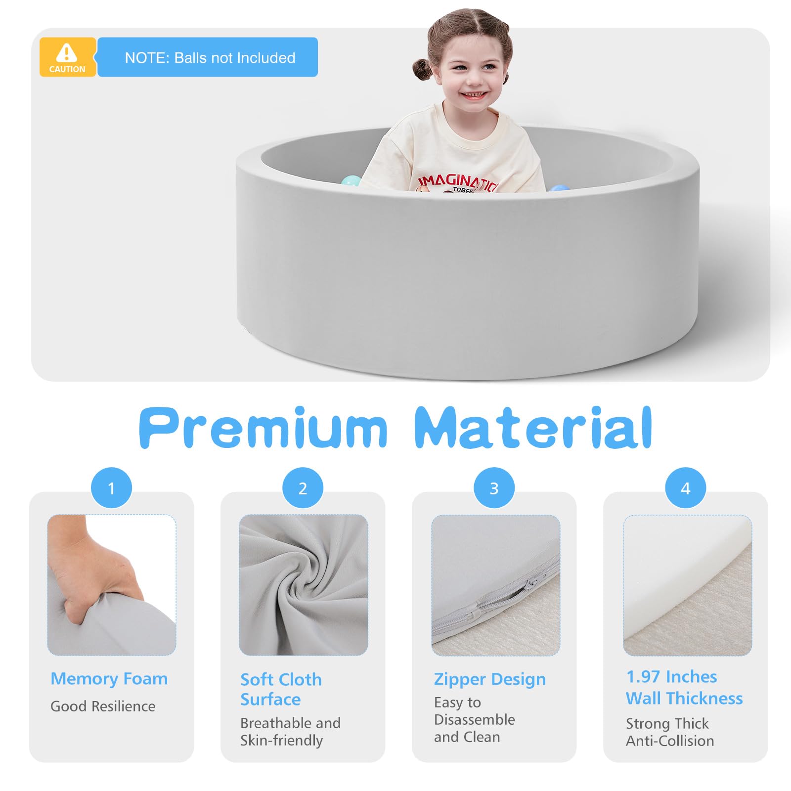 SHJADE Foam Ball Pit, 35.4"x 11.8" Ball Pits for Toddlers-Grey