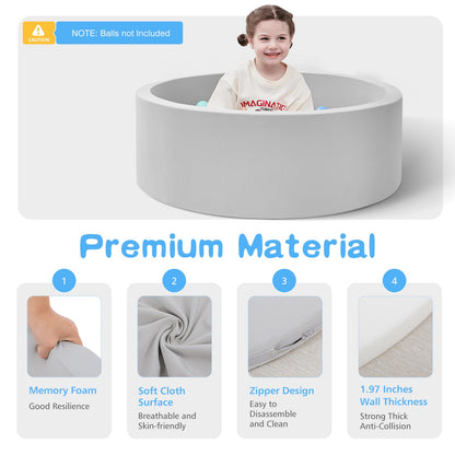 SHJADE Foam Ball Pit, 35.4"x 11.8" Ball Pits for Toddlers-Grey