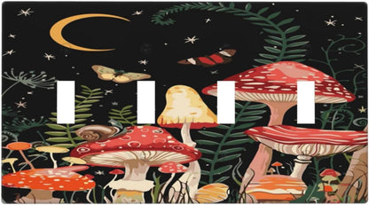 Moon Star Red Mushroom Forest Butterfly Green Plant Light Switch Covers Quad Toggle Electrical