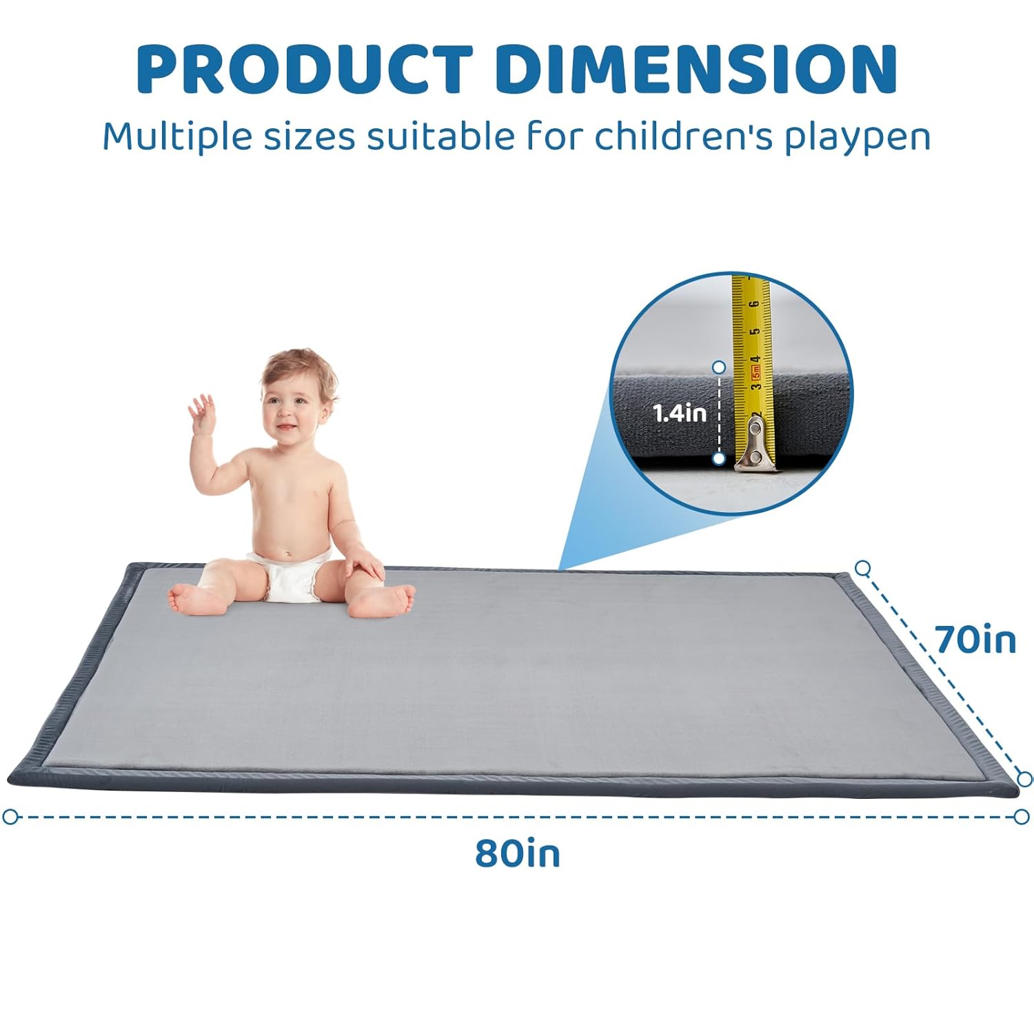 SUNYRISY 70x80in Baby Play Mat for Floor, 1.4in Thick Soft Memory Foam Crawling Tummy Time Mat for